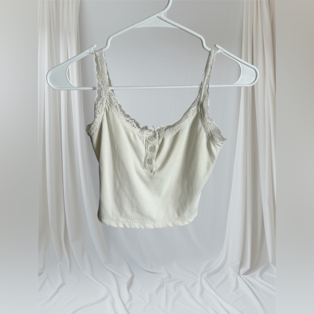 Cream Lace Trim Tank Top